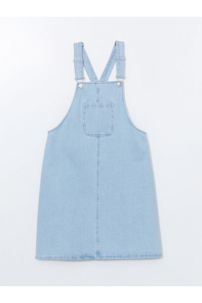 LC Waikiki Damen-Jeans-Salopet-Kleid mit quadratischem Ausschnitt und geraden Trägern