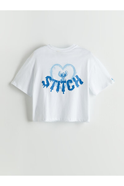 LC Waikiki Dívčí triko Crop s potiskem Crew Neck Stitch