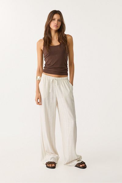 Stradivarius Flowing striped linen blend trousers
