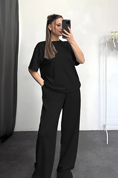 YAKAMEL Kadın Kısa Kollu Oversize Süper Yüksek Bel Esnek Bisiklet Yaka Eşofma...