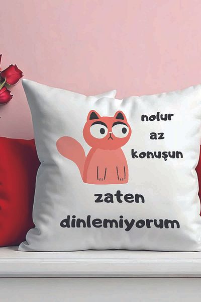 qoeuyl boutique Speak Less I'M Not Listening Printed Funny Gift Fiber Satin Decorative Pillow