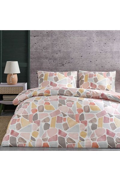 Taç Bed Linen with Elastic Mosaic Design, TaçRanforce, Alvy Pink