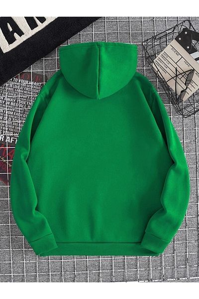 DUBU BUTİK Sculpture Hand Sweatshirt - Green Printed Oversize Hoodie