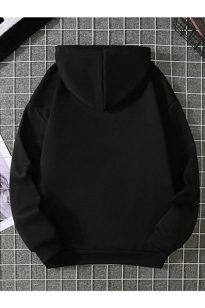 DUBU BUTİK Paw Heart Sweatshirt - Black Printed Oversize Hoodie