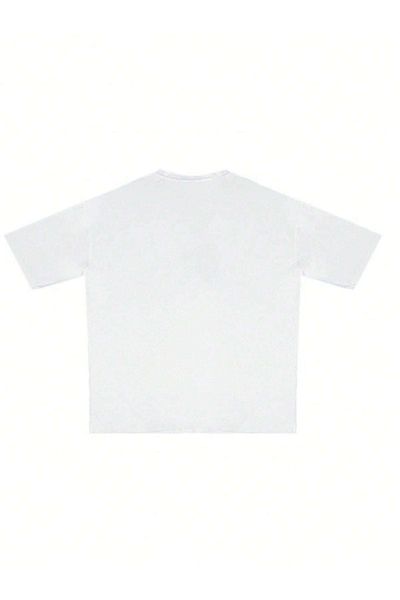 DUBU BUTİK Best T-Shirt - White Printed Oversize Crew Neck Short Sleeve