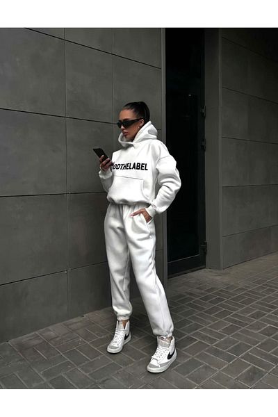 Sweetline Σετ χειμερινής φόρμας Mood The Label - Φούτερ με κουκούλα σε λευκό εμπριμέ