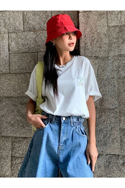 DUBU BUTİK Λευκό Oversize The Future T-shirt - Oversize Printed