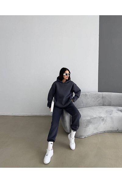 CLAYES Unprinted Sweatpants Set Sweatshirt Jogger - Smoked Oversize Raised Hooded