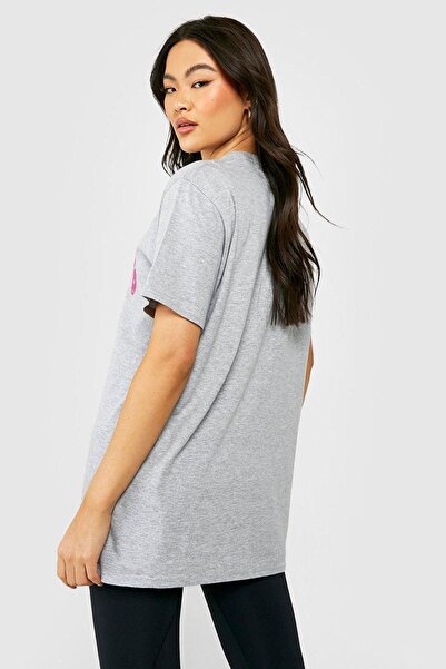 DUBU BUTİK Γκρι Oversize Dsgn Season T-shirt - Oversize Printed