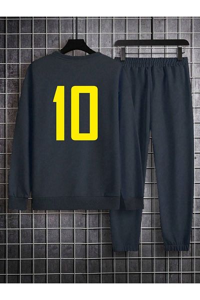 VBSVİBES 10 Printed Navy Blue Tracksuit Set - Crew Neck Bae