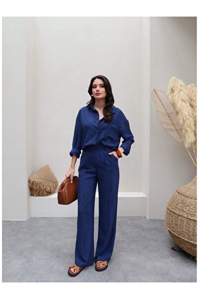 ESRAHELVACI Line Patterned Linen Shirt Pants Set