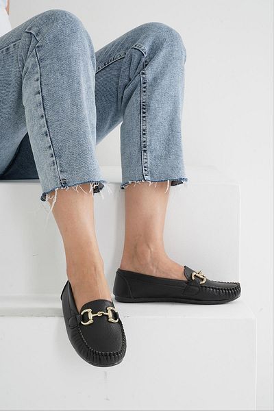 Beyond Women's Black Gc Buckle Daily Casual Ballerina Shoes Bynddem05