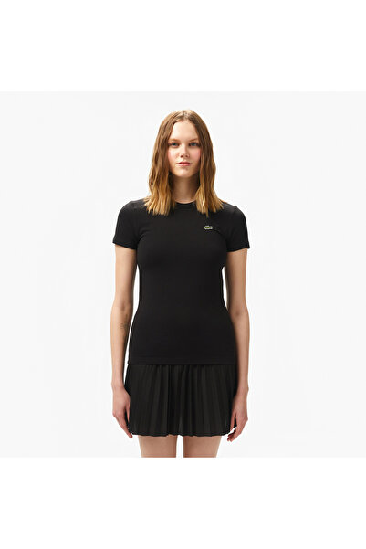 Lacoste Kadın Slim Fit Bisiklet Yaka Siyah T-Shirt