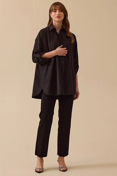 SEÇİL Women's Oversize Shirt Seçil Foldable Sleeves 0012 Black