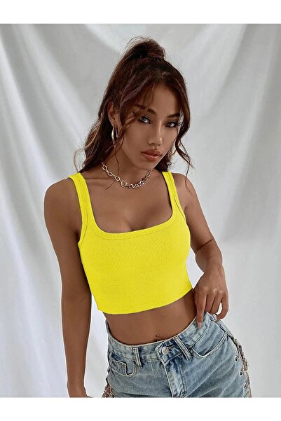 DUBU BUTİK Блузка з підтяжками та шнурком - жовта