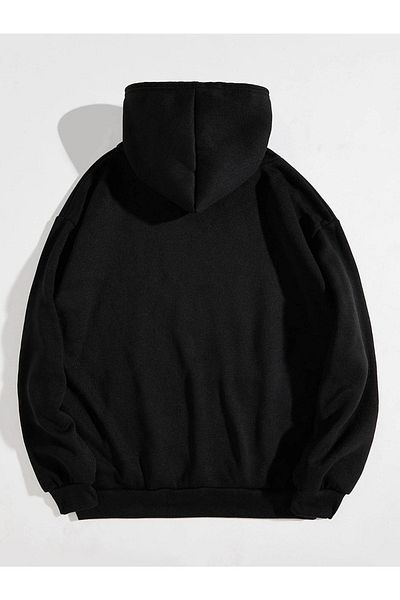 DUBU BUTİK Mushroom Night Sweatshirt - Black Printed Oversize Hoodie