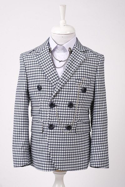 Doctor junior Boy&#39;s Double Breasted Jacket Houndstooth Patterned