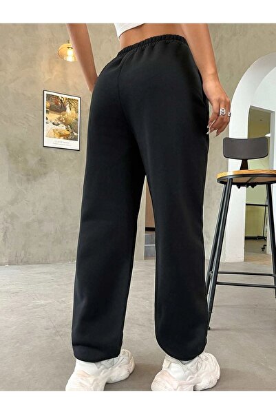 DUBU BUTİK Ψηλόμεσο μαύρο εμπριμέ Protect Jogger Sweatpants - Ελαστικό πόδι