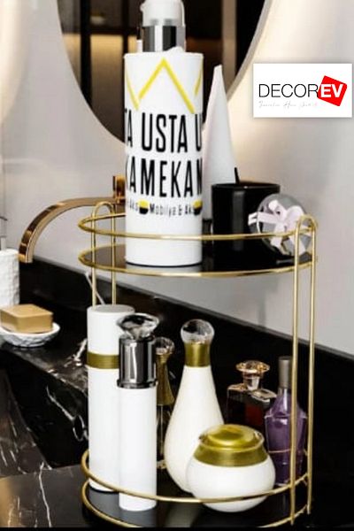 decorev Cosmetic Jewelry Organizer Bathroom Makeup Organizer 2 Tiers Service Presentation Tray Treat