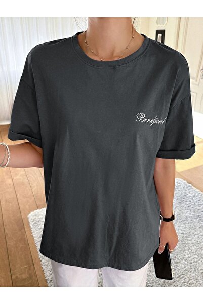 DUBU BUTİK Smoked Oversize Kındness T-shirt - Oversize Printed