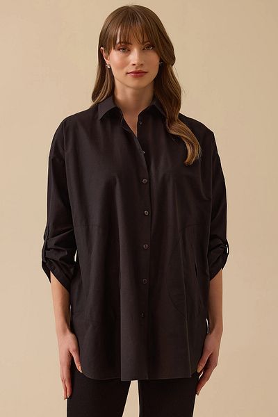 SEÇİL Women's Oversize Shirt Seçil Foldable Sleeves 0012 Black