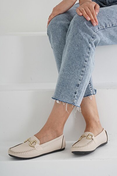 Beyond Women's Cream Gc Buckle Daily Casual Ballerina Shoes Bynddem05