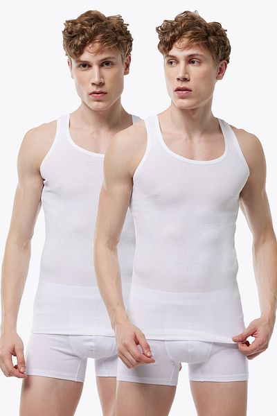 Malabadi Men's 2 Pack White 100% Cotton Summer Mesh Undershirt 2m081