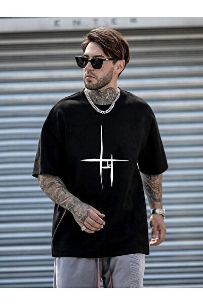 DUBU BUTİK Ανδρικό μπλουζάκι Salas Boyfriend με στάμπα μαύρης γραμμής