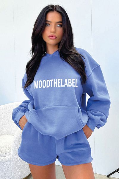 DUBU BUTİK Mood The Label Sweatshirt - Baby Blue Printed Oversize Thick Winter Hoodie
