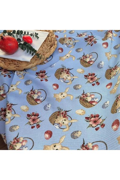 Kotonia Home Față de masă, Paște, 100% bumbac, material embosat, Bleu 2, 160x160 cm