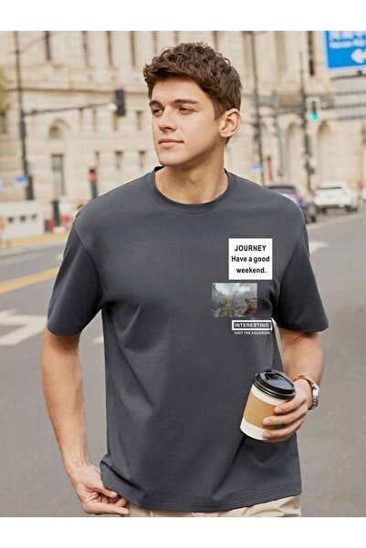 DUBU BUTİK Smoked Oversize Journey Printed T-shirt - Oversize Printed