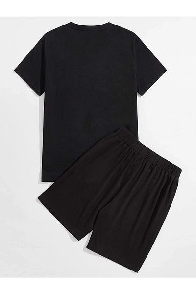 DUBU BUTİK Hope You T-shirt Shorts - Black Bottom Top Combination Shorts T-shirt Set Printed Oversize Crew Neck