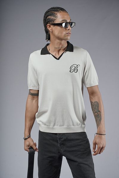 Butik Trend Biz Polo Neck Regular Fit Logo Detailed Short Sleeve Knitwear T-Shirt
