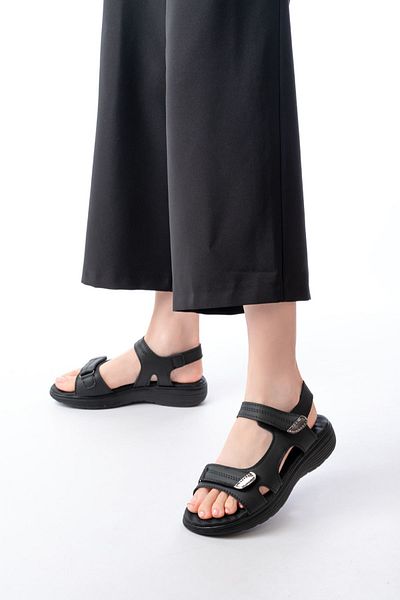 MarjinalTrendim Dm-363 Black Helmet Velcro Stitched Daily Women's Sandals