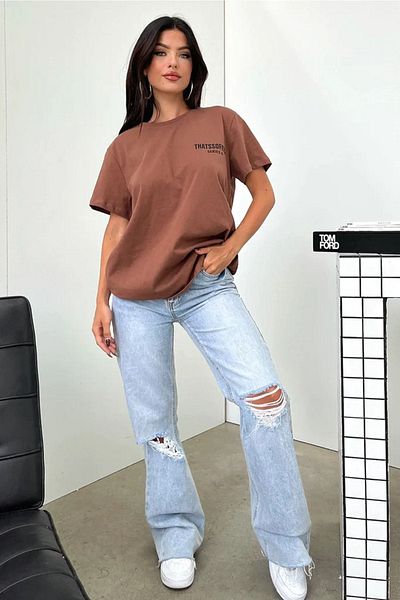 DUBU BUTİK Καφέ Oversize Fetch Series 6 T-shirt - Oversize Printed