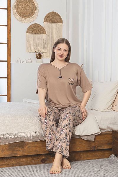 Asel Σετ Πιτζάμες Χτενές Βαμβακερές Λύκρα Plus Size