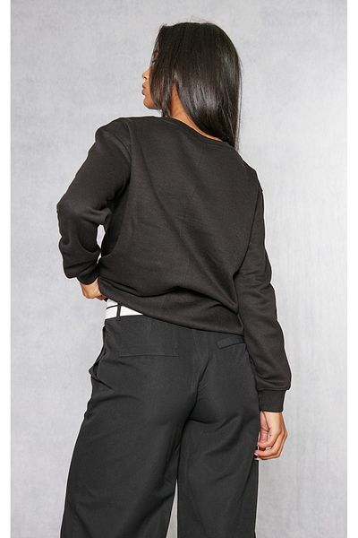 DUBU BUTİK Black Oversize Plain Sweatshirt - Long Sleeve, Crew Neck