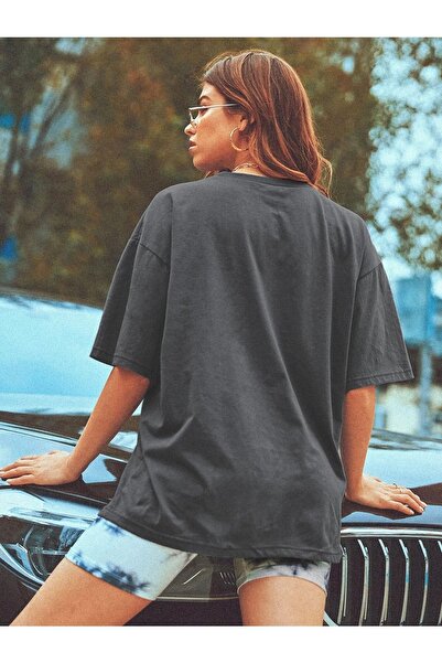 DUBU BUTİK Smoked Oversize San Francisco T-shirt - Oversize Printed