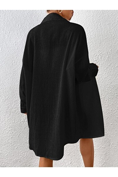 CLAYES Women's Oversize Long Shirt - Black Plain Long Shirt