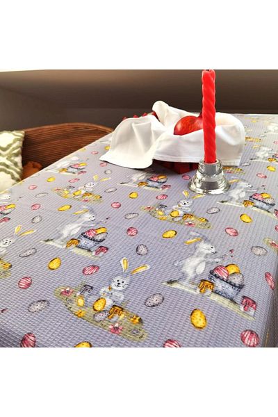 Kotonia Home Tablecloth, Easter, 100% Cotton, Embossed Fabric, Grey 1, 160x160 Cm