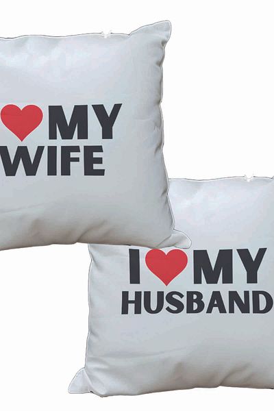 qoeuyl boutique I Love My Husband Wife Double Printed Wife Lover Romantic Gift Fiber Satin Decorative Pillow