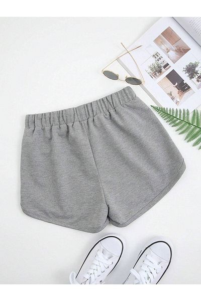 DUBU BUTİK Nasa Bermuda Combed Cotton Shorts - Grey Printed Corded Printed