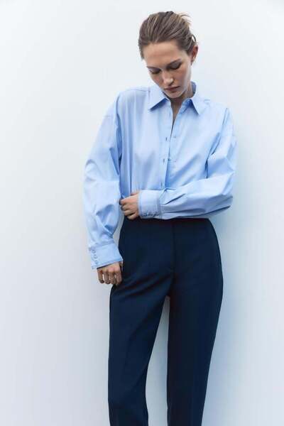 Madmext Lacivert Önü Biyeli Yüksek Bel Kadın Pantolon MG2425