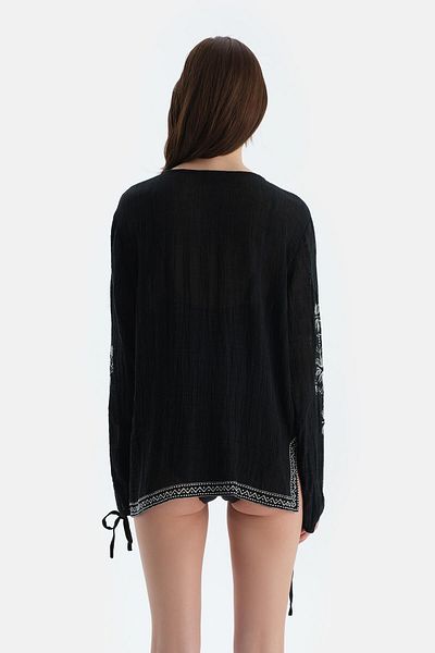 Dagi Black Long Sleeve Front Tie Shirt