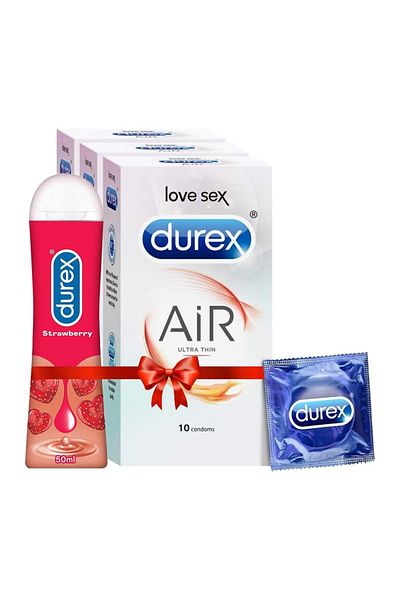 Durex واقيات ذكرية رقيقة للغاية من إير - 10 قطع مع جل مرطب بنكهة الفراولة - 50 مل