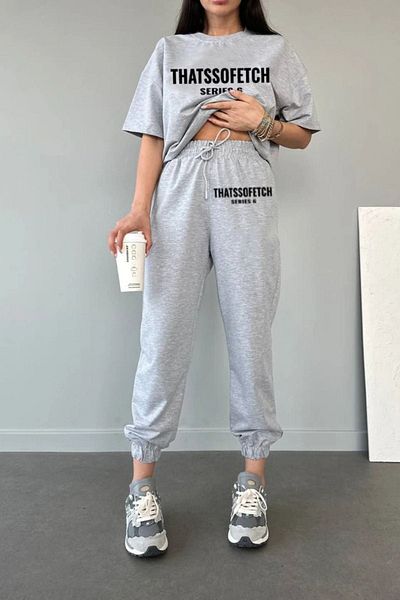 DUBU BUTİK Σετ φόρμας Jogger Series 6 Grey Oversize - Crew Neck