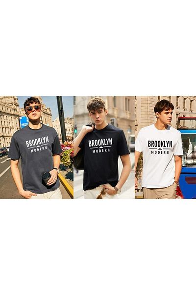 DUBU BUTİK Σετ μπλουζών 3 τεμαχίων με στάμπα Oversize Unisex