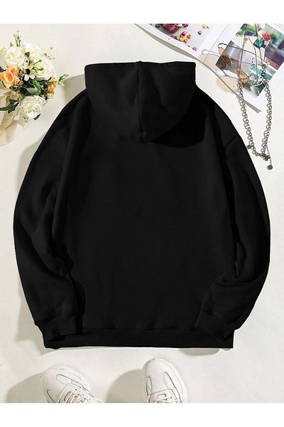 DUBU BUTİK New York Brooklyn FFCBDB Sweatshirt - Black Printed Oversize Hoodie