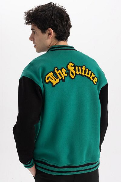 DeFacto Oversize Bomber Cardigan with College Collar Snap Closure - Soft Feather, Pocket Z9170Az23Sp