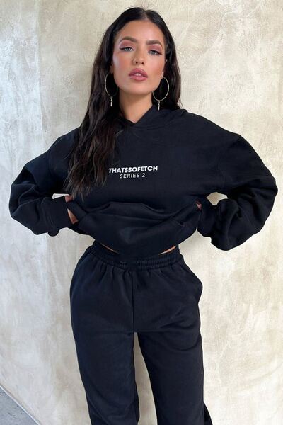 DUBU BUTİK Tepláková souprava So Fetch Series 2 Mikina Jogger - oversize s kapucí s černým potiskem